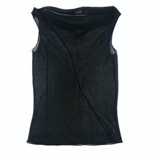 TAHARI - Vintage Sheer Black Mesh Sleeveless Designer Top - Women Size S
